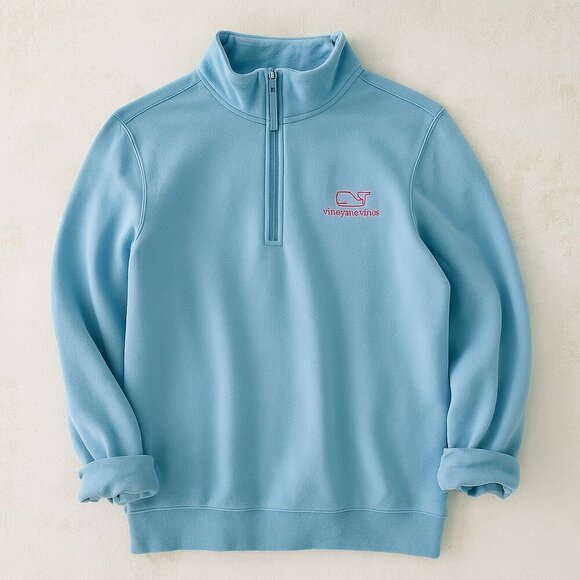 Vineyard Vines Tops - Vineyard Vines Cotton Blend Blue Quarter-Zip Pullover Whale Sweatshirt Womens M